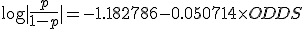 \log|\frac{p}{1-p}|=-1.182786-0.050714\times~ODDS