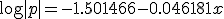 \log~|p|~=~-1.501466-0.046181x
