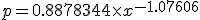p=0.8878344~\times~x^{-1.07606}